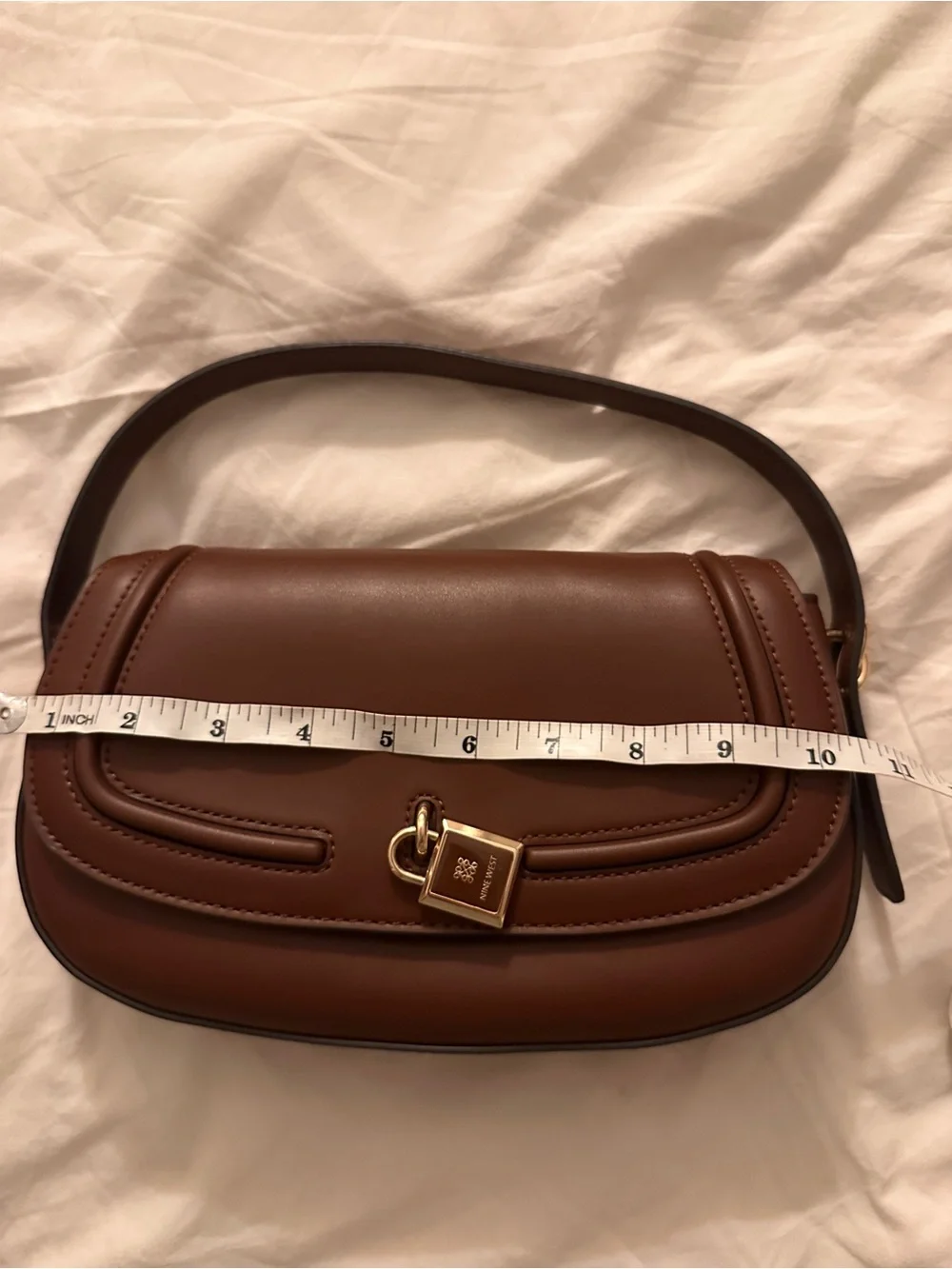 Nine West Brown Leather Top-Handle Clutch with Gold Lock